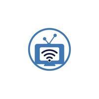 combinación de logo de tv y wifi. símbolo o icono de televisión y señal. logotipo único de medios y radio vector