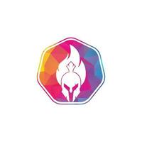 vector de diseño de logotipo de fuego espartano. logotipo de casco espartano en llamas.