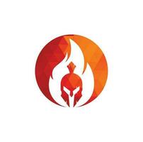 Spartan fire logo design vector. spartan helmet logo on fire. vector