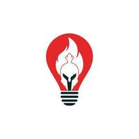 Spartan fire bulb shape concept logo design vector. spartan helmet logo on fire vector