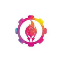 vector de diseño de logotipo de concepto de forma de engranaje de fuego espartano. logo de casco espartano en llamas