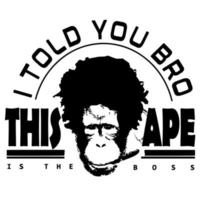 monkey face vector logo smoking cigar black and white, i told you bro this ape is the boss