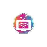 combinación de logo de tv y wifi. símbolo o icono de televisión y señal. logotipo único de medios y radio vector