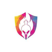 vector de diseño de logotipo de fuego espartano. logotipo de casco espartano en llamas.