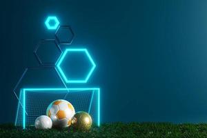 football balls object, sport ball design, football element concept, 3d illustration, abstract football technology, smartphone mobile screen, green grass field, online sport live, casino sport business photo