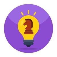 Chess knight with lightbulb, icon of idea strategy vector