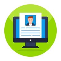 Cv inside monitor, icon of online resume vector