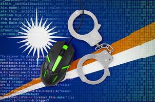 Marshall Islands flag  and handcuffed computer mouse. Combating computer crime, hackers and piracy photo
