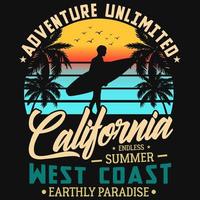 Summer surfing California tshirt design vector