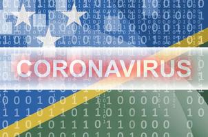 Solomon Islands flag and futuristic digital abstract composition with Coronavirus inscription. Covid-19 outbreak concept photo