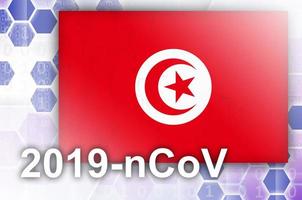 bandera de túnez y composición abstracta digital futurista con inscripción 2019-ncov. concepto de brote de covid-19 foto