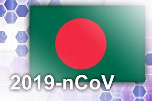 Bangladesh flag and futuristic digital abstract composition with 2019-nCoV inscription. Covid-19 outbreak concept photo