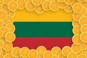 Lithuania flag  in fresh citrus fruit slices frame photo