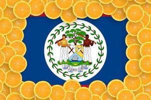 Belize flag  in fresh citrus fruit slices frame photo