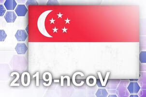 Singapore flag and futuristic digital abstract composition with 2019-nCoV inscription. Covid-19 outbreak concept photo