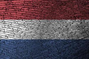 Netherlands flag  is depicted on the screen with the program code. The concept of modern technology and site development photo