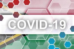 bandera de vanuatu y composición abstracta digital futurista con inscripción covid-19. concepto de brote de coronavirus foto