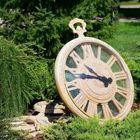 Street clock in a park under branches of trees close up photo