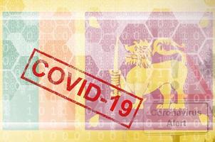 Sri Lanka flag and futuristic digital abstract composition with Covid-19 stamp. Coronavirus outbreak concept photo