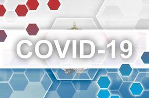 San Marino flag and futuristic digital abstract composition with Covid-19 inscription. Coronavirus outbreak concept photo