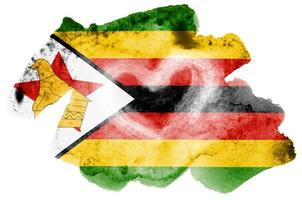 Zimbabwe flag  is depicted in liquid watercolor style isolated on white background photo