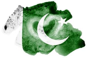 Pakistan flag  is depicted in liquid watercolor style isolated on white background photo