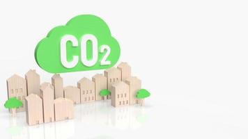 la nube verde co2 y la ciudad de madera para la huella de carbono o el concepto ecológico 3d renderizado foto