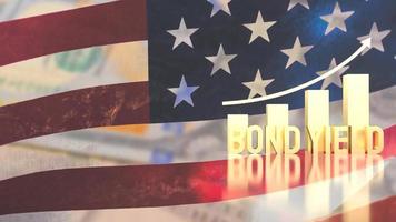 The gold bond yield text and chart on Usa flag background 3d rendering photo