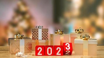 The 2023 number on red cube for new year or business concept 3d rendering photo