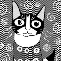 retrato de gato mascota grabado en madera cortada vector