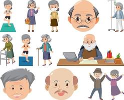 Collection of elderly people icons vector