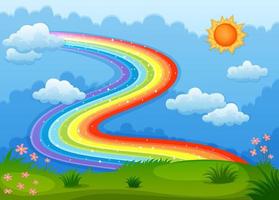 Vertical rainbow wave in the sky background template vector