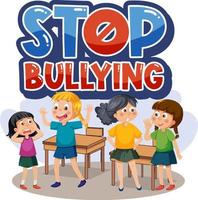 Stop Bullying text with cartoon character vector