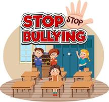 Stop Bullying text with cartoon character vector