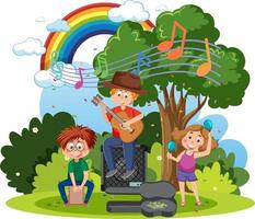 Children playing music at park vector