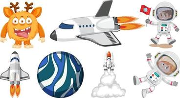 Set of space cartoon characters and objects vector