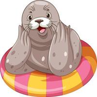 Sea lion wearing inflatable ring vector