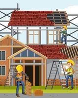 Building construction site with workers vector