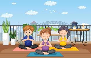 People practicing yoga exercise and meditation vector