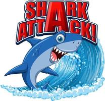 Shark attack icon with shark cartoon character vector