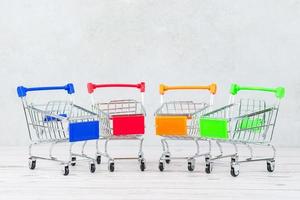 An empty shopping cart from the supermarket. photo