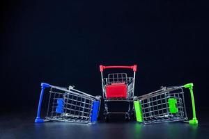 An empty shopping cart from the supermarket. photo