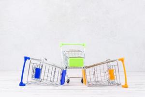 An empty shopping cart from the supermarket. photo