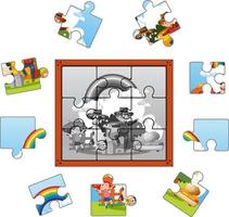 Farm characters photo puzzle game template vector