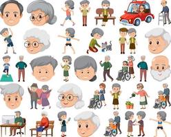 Collection of elderly people icons vector