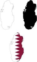 mapa de qatar con bandera. esquema del mapa qatar. silueta de mapa vectorial de qatar. estilo plano vector