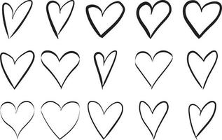 Hearts hand drawing set vector