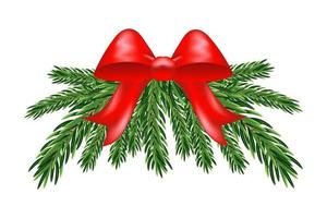 Christmas tree branches with a red bow on a white background Free vector