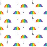 paraguas de arco iris de patrones sin fisuras sobre fondo blanco. vector