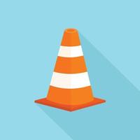 Traffic Cone with long shadow isolate on blue background. vector